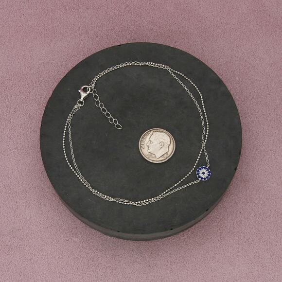 sterling silver pave cz evil eye layered chain anklet - Picture 2 of 3